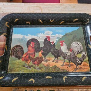 Vintage Italian rooster tray with handles 15x11 great condition  made in Italy